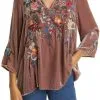 Johnny Was Pina Velvet Embroidery Top-Vintage Rose -Skirt Sales Store 114506532