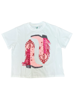 Queen Of Sparkles Pink Fringe Boot Tee