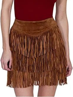 Scully Fringe Skirt-BROWN