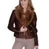 Scully Faux Fur Collar And Faux Leather Jacket-Copper -Skirt Sales Store 8052 preview