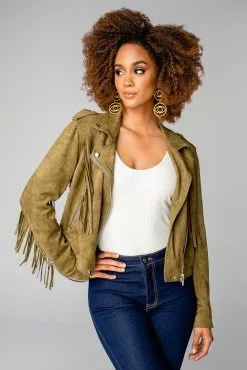 Buddy Love Francesca Fringe Jacket-Olive