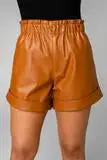 Buddy Love Peyton Paperbag Waist Vegan Leather Shorts-Moca