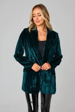 Buddy Love Heff Crushed Velvet Blazer Dark Forest