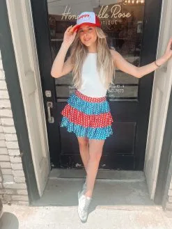 Queen Of Sparkles Red, White, & Blue Sequin Star Skort -Skirt Sales Store IMG 1807