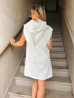 Queen Of Sparkles White Fringe Hoodie Dress -Skirt Sales Store IMG 4927