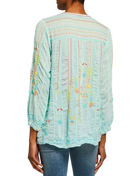 Johnny Was Stitch Blouse-Tropic Blue 4 Johnny Was Stitch Blouse-Tropic Blue - Image 2