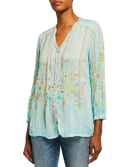 Johnny Was Stitch Blouse-Tropic Blue 3 Johnny Was Stitch Blouse-Tropic Blue