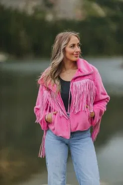 Buddy Love Skylar Fringe Faux Jacket-Hot PInk