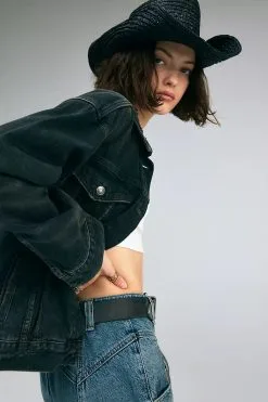 Free People Jolene Trucker-Washed Black