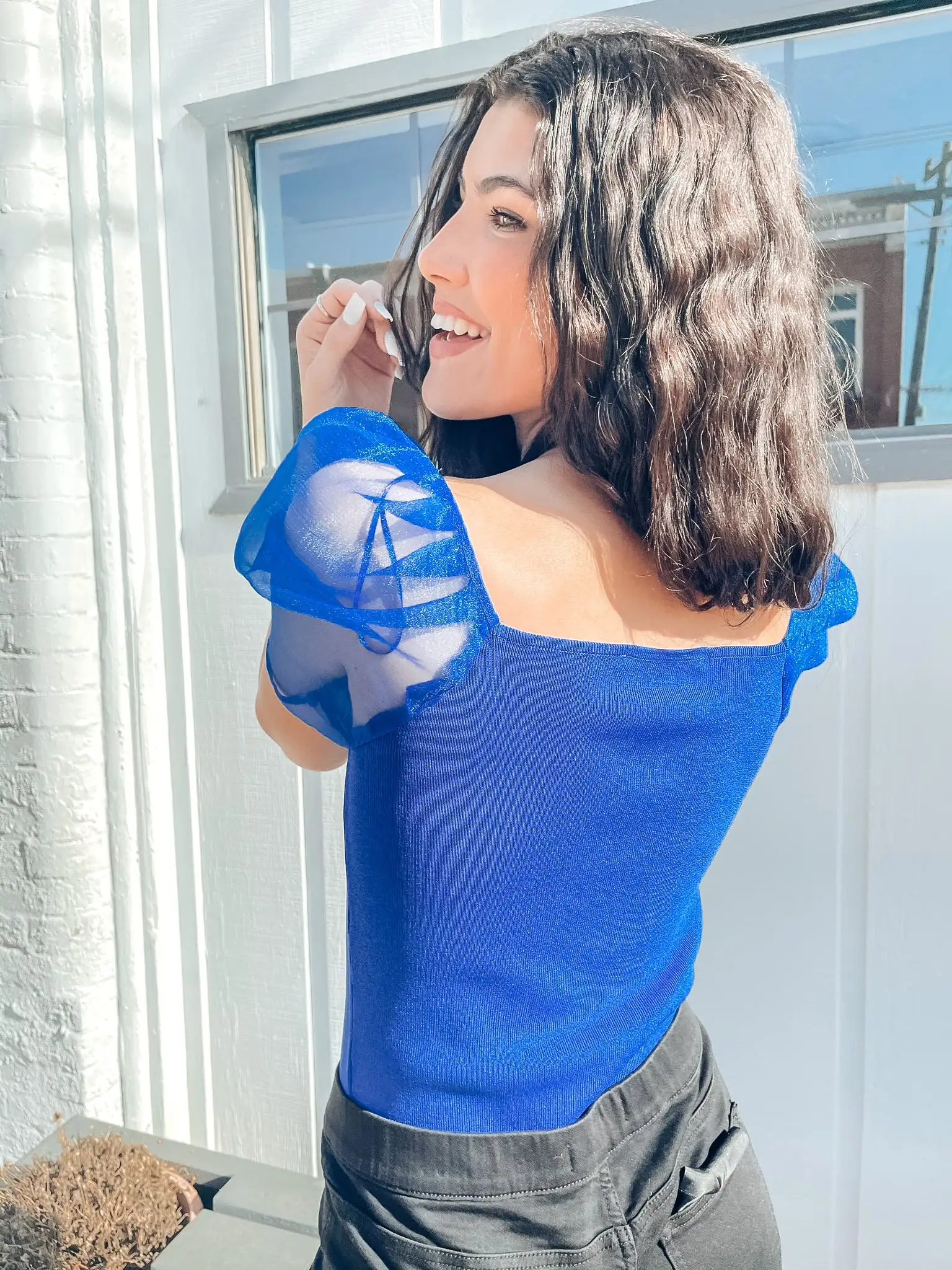 Honeysuckle Rose Boutique Sutton Statement Sleeve Ribbed Top - Royal Blue 5 Honeysuckle Rose Boutique Sutton Statement Sleeve Ribbed Top - Royal Blue - Image 3