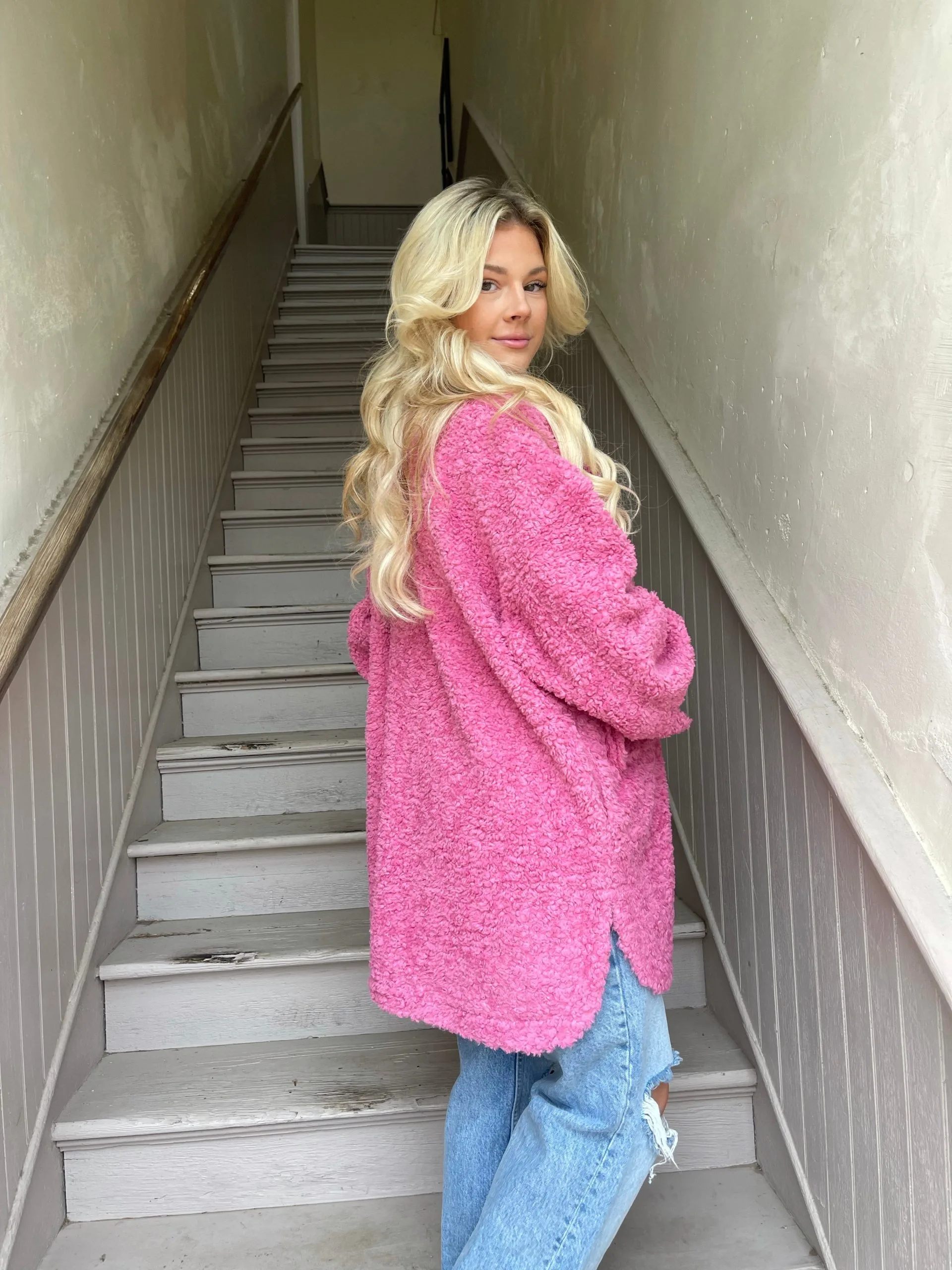 Honeysuckle Rose Boutique Lyla Sherpa Jacket - Bubblegum 3 Honeysuckle Rose Boutique Lyla Sherpa Jacket - Bubblegum