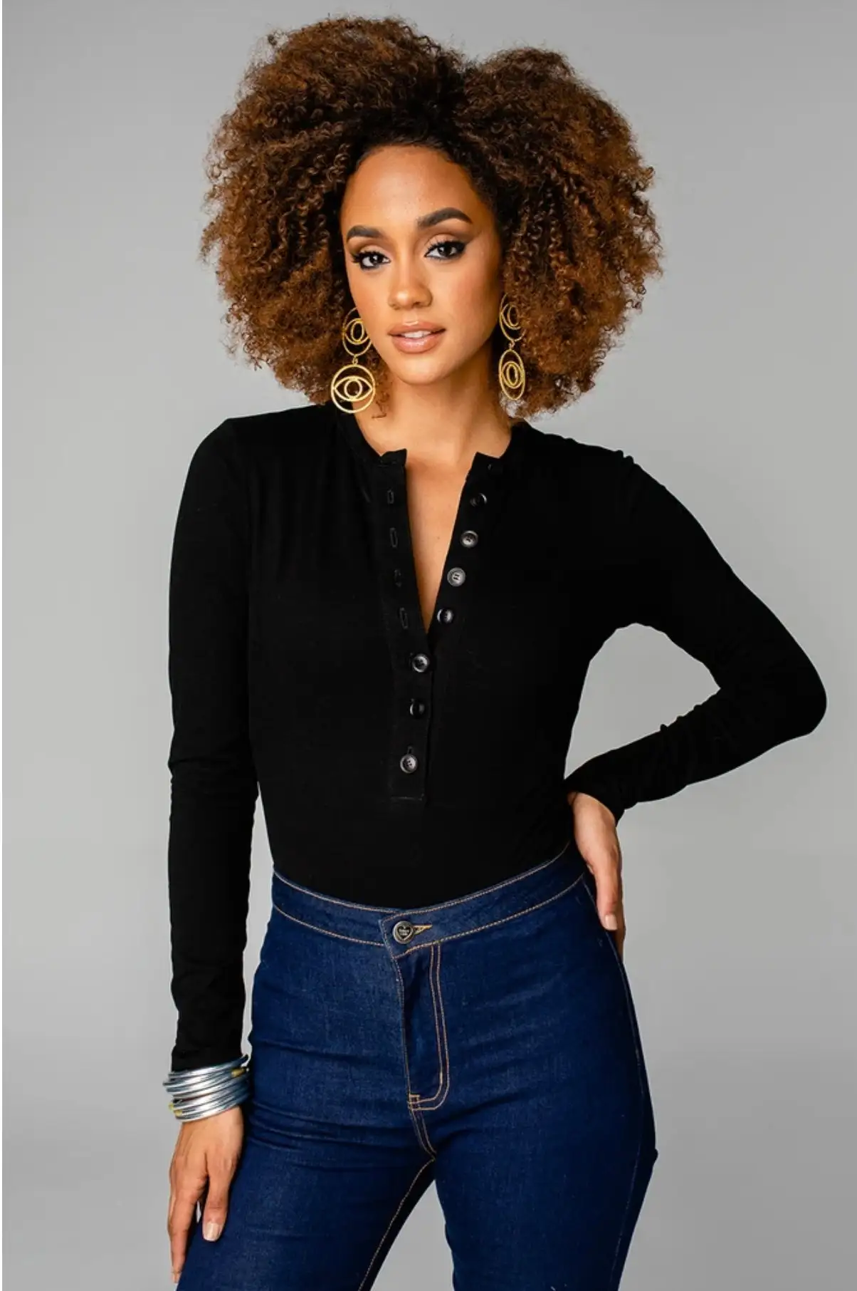 Buddy Love Ivy Button Front Bodysuit-Black 3 Buddy Love Ivy Button Front Bodysuit-Black