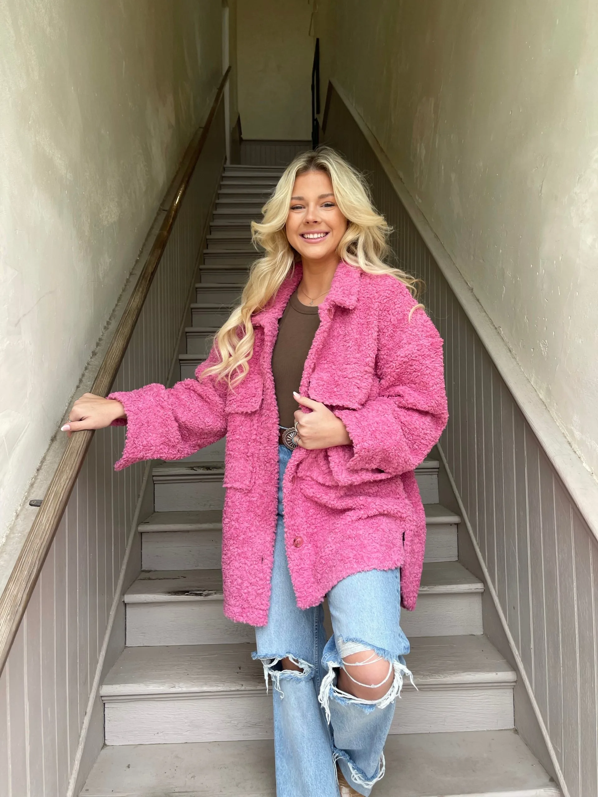 Honeysuckle Rose Boutique Lyla Sherpa Jacket - Bubblegum 5 Honeysuckle Rose Boutique Lyla Sherpa Jacket - Bubblegum - Image 3