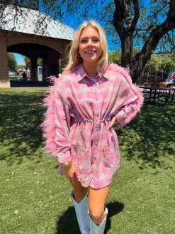 Queen Of Sparkles Pink Flannel Feather Dress