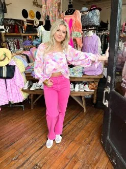 Honeysuckle Rose Boutique Cara Pink Wide Leg Jean