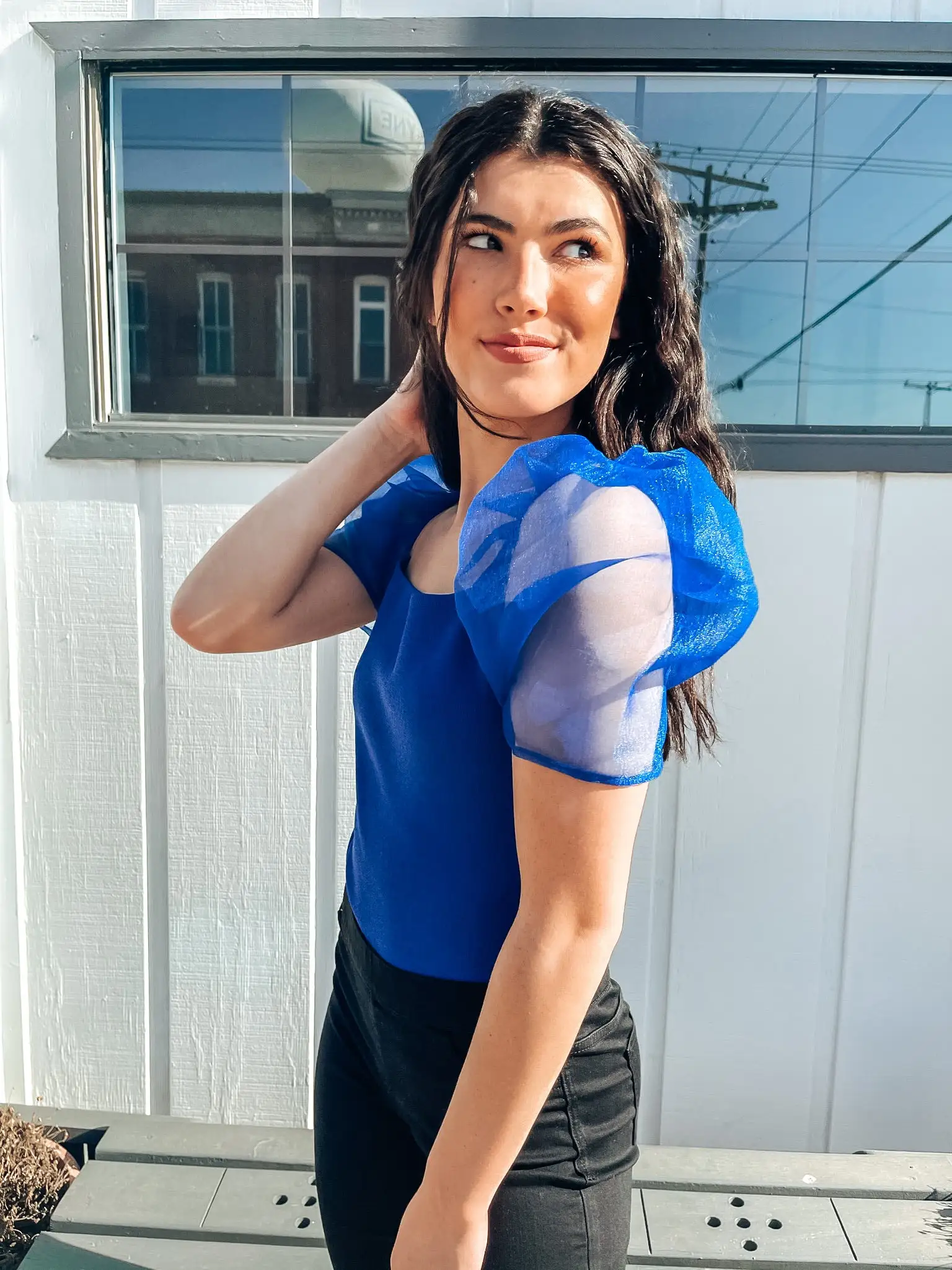 Honeysuckle Rose Boutique Sutton Statement Sleeve Ribbed Top - Royal Blue 4 Honeysuckle Rose Boutique Sutton Statement Sleeve Ribbed Top - Royal Blue - Image 2