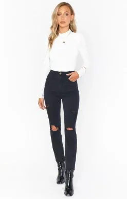 Show Me Your Mumu SoHo Zip Up Skinnies-Vintage Black Destructed