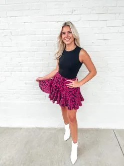 Buddy Love Presley Ruffle Mini Skirt - Fuchsia Cat