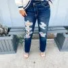 Honeysuckle Rose Boutique Crossover Denim Distressed Jeans