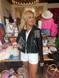 Buddy Love Rife Crystal Fringe Vegan Leather Jacket-Black