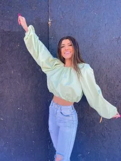 Honeysuckle Rose Boutique Long Sleeve Bubble Crop - Mint