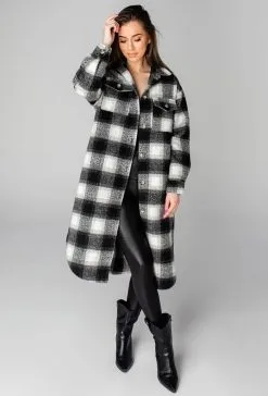 Buddy Love Rocky Long Plaid Shacket - Black