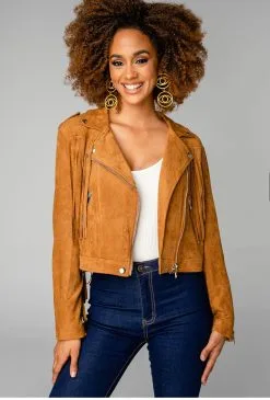 Buddy Love Francesca Fringe Suede Jacket-Camel