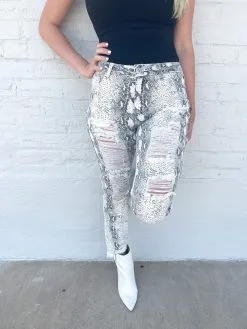 Honeysuckle Rose Boutique Printed Distressed Jean - Slither