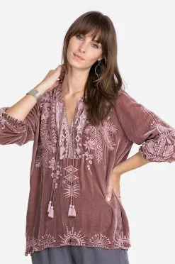 Johnny Was Pina Velvet Flutter Sleeve Top