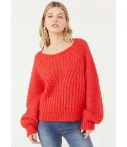 FREE PEOPLE Carter Pullover-Red Hot