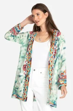 Johnny Was Jade Marble Linen Smoking Jacket